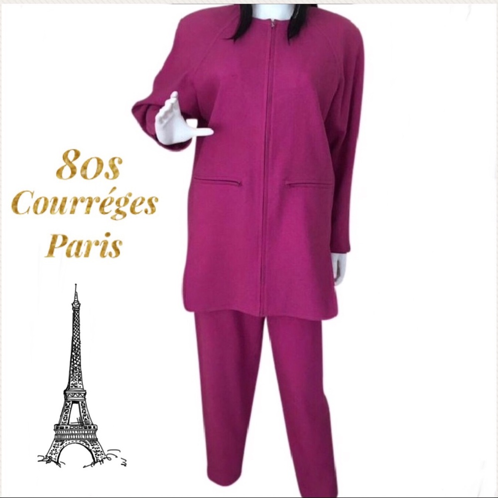 Vintage Courréges Paris Magenta Wool Pant Suit